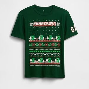 GAP Dark Green Minecraft Holiday T-Shirt